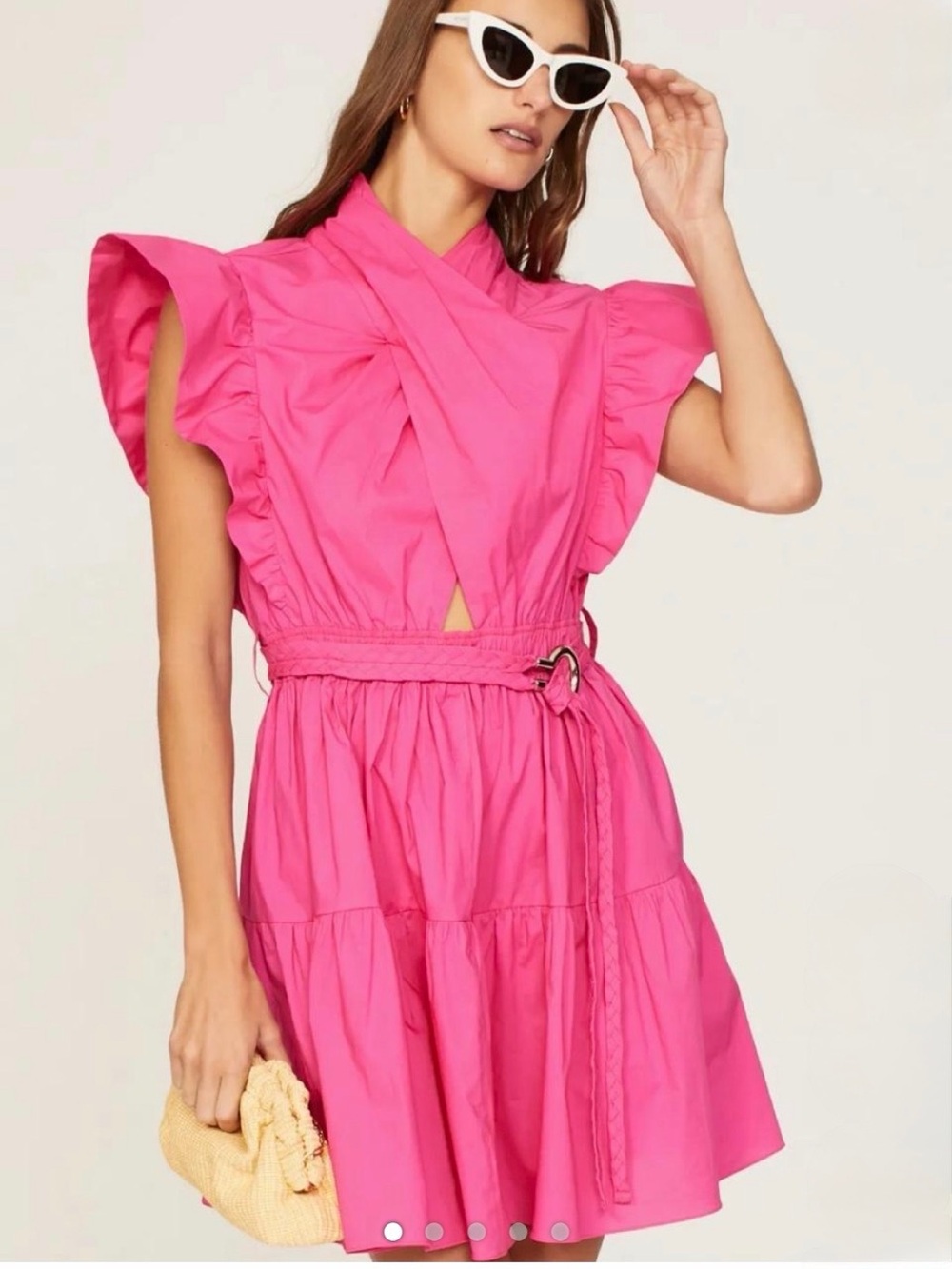 10 Crosby Derek Lam Hot Pink Ruffled Tie-Waist Dress
